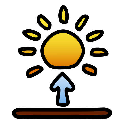 a purple arrow sitting below a sun points to a brown bar. The arrow grades from purple to light blue, and the sun has a slight grade from orange to yellow